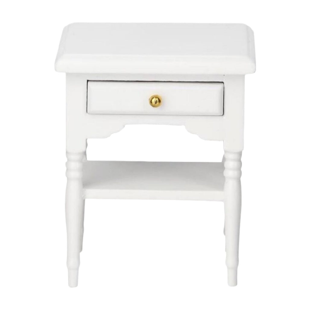 Kleiner weißer Nachttisch mit Schublade und Ablagefläche