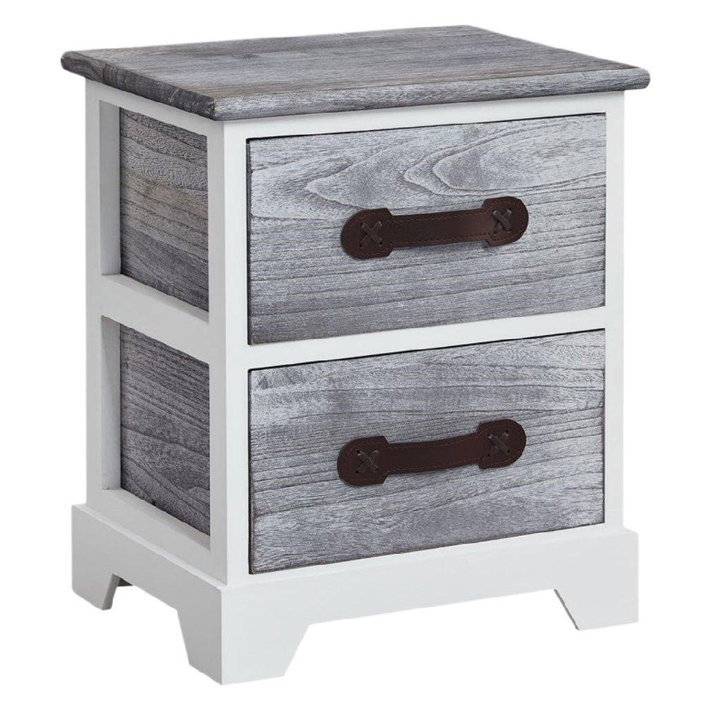 Nachttisch im skandinavischen Stil mit zwei Schubladen und Holzoptik