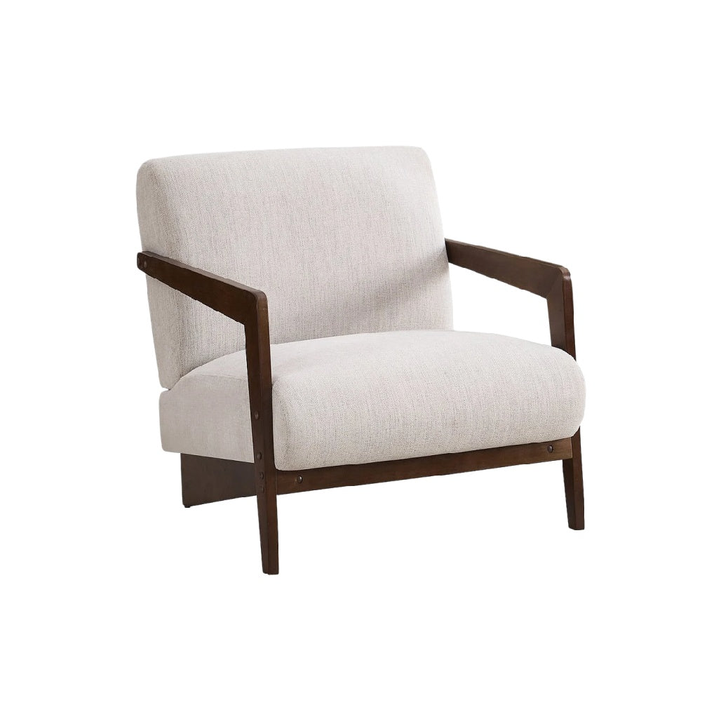 Moderne, gemütliche Sessel mit Holzrahmen und heller Polsterung